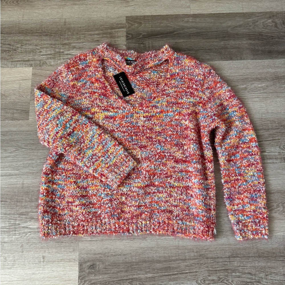 NWT Fashion Nova Lucia eyelash key hole sweater multicolor Large L